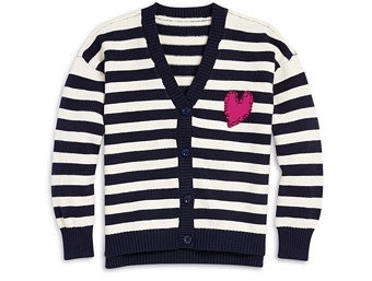 Aqua x Kerri Rosenthal Girls' Striped Cardigan with Heart Patch - Little Kid, Big Kid - 100% Exclusive