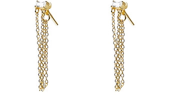 Argento Vivo Baguette Cubic Zirconia Double Chain Drop Earrings in 14K Gold Plated