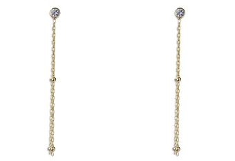 Argento Vivo Cubic Zirconia Bezel Beaded Chain Linear Drop Earrings in 18K Gold Plated Sterling Silver