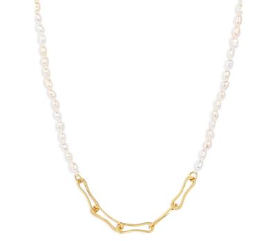 Argento Vivo Cultured Freshwater Pearl Paper Clip Chain Necklace in 18K Gold Plated Sterling Silver, 18