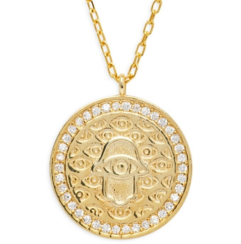 Argento Vivo G Hamsa Pave Evil Eye Pendant Necklace in 14K Gold Plated Sterling Silver, 16-18