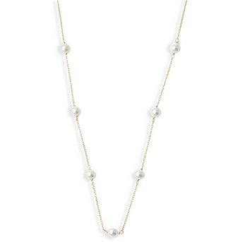 Argneto Vivo Imitation Pearl Station Necklace in 18K Gold Plated Sterling Silver, 16