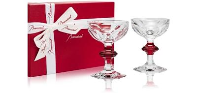 Baccarat Harcourt 1841 Coupe Glasses with Red Knob, Set of 2