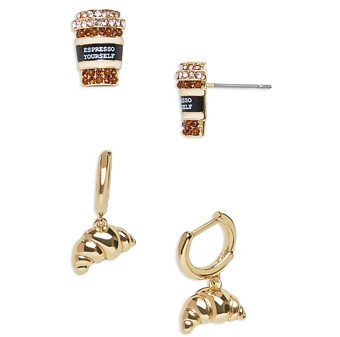 Baublebar Morning Essentials Coffee & Croissant Earrings in Gold Tone, Set of 2