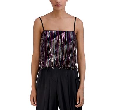 Bcbgmaxazria Sequined Fringe Cropped Top