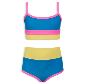 Beach Riot Girls' Little Eva & Emmie Ribbed Color Blocked Two Piece Swimsuit - Little Kid, Big Kid