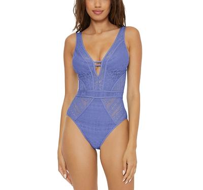 Becca by Rebecca Virtue Color Play Crochet Plunge One Piece Swimsuit