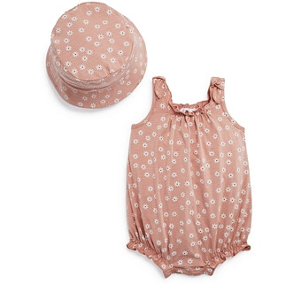 Bloomie's Baby Girls' Floral Print Bucket Hat & Bubble Romper Set - Baby