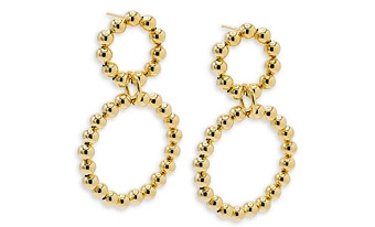 By Adina Eden Beaded Double Circle Drop Earrings in 14K Gold Plated