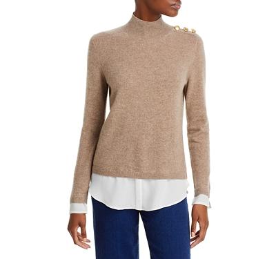 C by Bloomingdale's Cashmere Novelty Button Mock Neck Layered Look Cashmere Sweater - 100% Exclusive