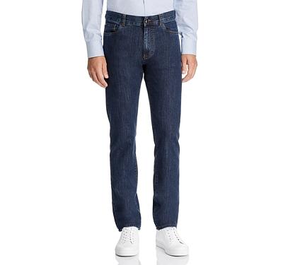 Canali Dark Wash Stretch Denim Straight Fit Jeans in Blue
