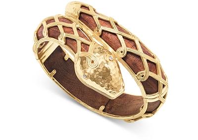 Capucine De Wolf Serpentina Pave & Teak Bangle Bracelet in 18K Gold Plate