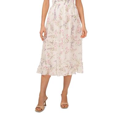 CeCe Floral Print Smocked Waist Midi Skirt