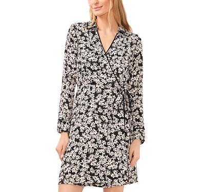 CeCe Long Sleeved Printed Collared Wrap Dress
