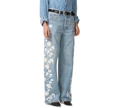 Citizens of Humanity Ayla Embroidered Wide Leg Jeans in Skylights