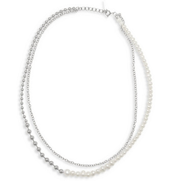 Completedworks Layered Cultured Freshwater Pearl & Chain Necklace in Rhodium Plated Sterling Silver, 16.5