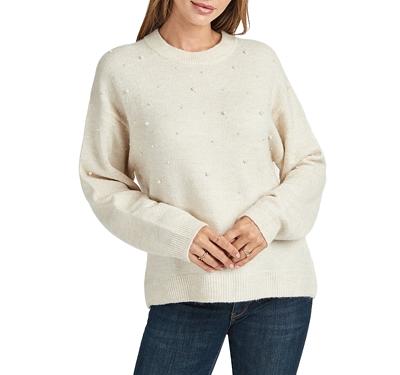 Daniel Rainn Pearl Embellished Long Sleeve Sweater