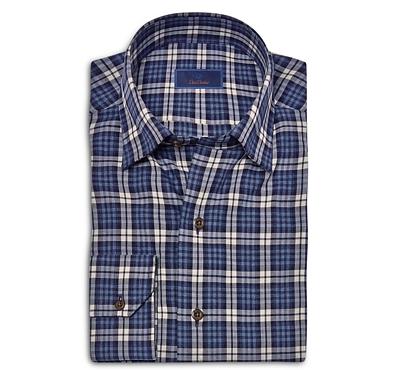 David Donahue Regular Fit Hidden Button Down Collar Twill Plaid Casual Shirt