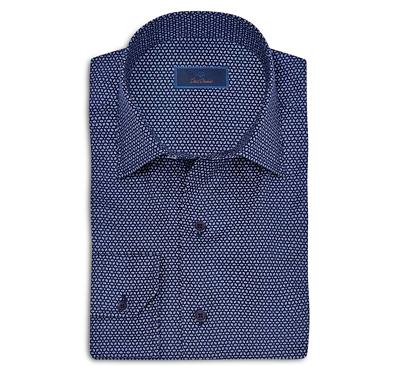 David Donahue Regular Fit Spread Collar Twill Printed Casual Shirt