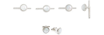 David Donahue Sterling Silver & Mother Of Pearl Beveled Stud & Cufflink Set