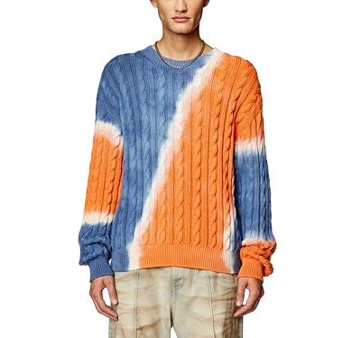 Diesel K-Janci Cotton Tie Dyed Cable Knit Loose Fit Crewneck Sweater