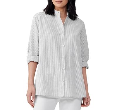 Eileen Fisher Organic Cotton Striped Mandarin Collar Shirt