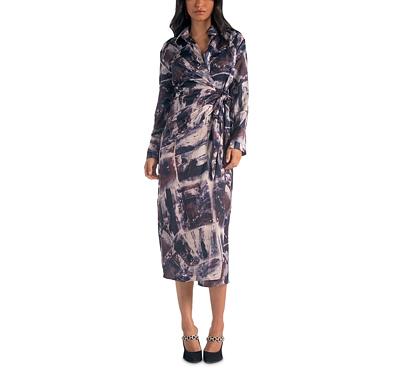 Elan Printed Long Sleeve Midi Wrap Dress