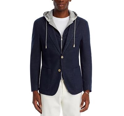 Eleventy Cotton & Cashmere Removable Hood Slim Fit Sport Coat