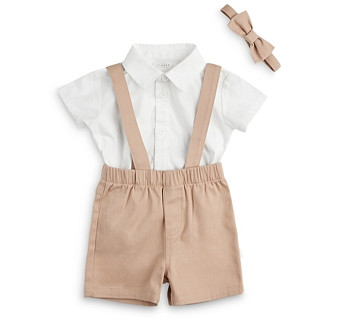 Firsts by petit lem Boy's Poplin Shirt & Suspender Shorts Set with Bowtie - Baby