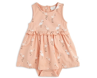 Firsts by petit lem Girls' Cotton Blend Jersey Flamingo Print Bodysuit Dress - Baby