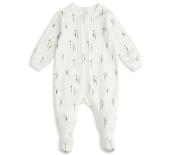 Firsts by petit lem Girls' Floral Tulips Print Sleeper Footie - Baby