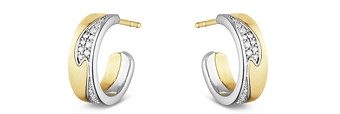 Georg Jensen 18K White & Yellow Gold Fusion Diamond Pave Wavy Small Hoop Earrings