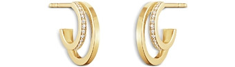 Georg Jensen 18K Yellow Gold Halo Diamond Double Huggie Hoop Earrings