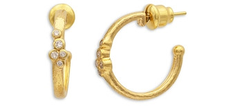 Gurhan 22K Yellow Gold Pointelle Diamond Cluster Small Hoop Earrings