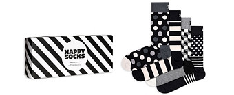 Happy Socks Classic B & W Crew Socks Gift Box, Pack of 4