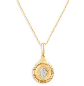 Harakh Diamond Accent Conch Pendant Necklace in 18K Yellow Gold, 0.06 ct. t.w., 18