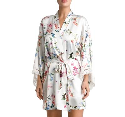 In Bloom by Jonquil Endless Love Luxe Satin Lace Trim Floral Print Wrap Robe