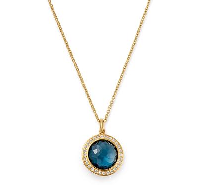 Ippolita 18K Yellow Gold Lollipop London Blue Topaz & Pave Diamond Adjustable Mini Pendant Necklace, 18