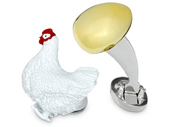 Jan Leslie Sterling Silver Chicken & 24K Vermeil Egg Cufflinks
