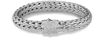 John Hardy Classic Chain Sterling Silver Large Bracelet with Diamond Pave