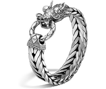 John Hardy Men's Naga Silver Dragon Head Bracelet on Fishtail Chain