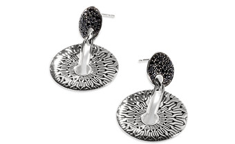 John Hardy Sterling Silver Classic Chain Black Sapphire & Black Spinel Pave Disc Drop Earrings