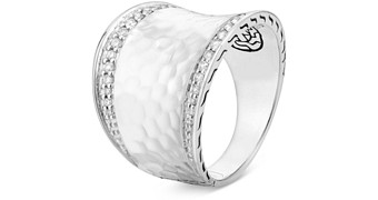 John Hardy Sterling Silver Classic Chain Diamond Pave Hammered Saddle Statement Ring