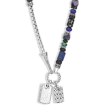 John Hardy Sterling Silver Classic Chain Lapis Lazuli, Black Onyx, Grey Moonstone, Chrome Diopside and Turquoise Pendant Necklace, 22