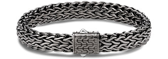 John Hardy Sterling Silver Classic Chain Matte Black Rhodium Wide Flat Chain Bracelet
