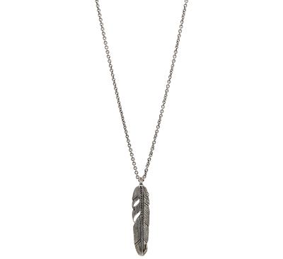 John Varvatos Collection Sterling Silver Black Diamond Feather Pendant Necklace, 24