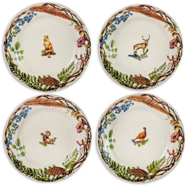 Juliska Forest Walk Cafe Au Lait Dessert/Salad Plate, Assorted Set 4