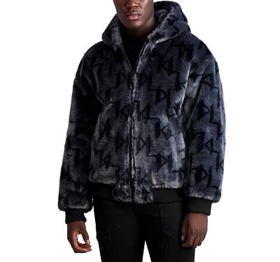 Karl Lagerfeld Paris Faux Fur Reversible Hooded Bomber Jacket