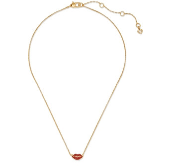 kate spade new york Hit The Town Pave Lips Mini Pendant Necklace in Gold Tone, 16-19