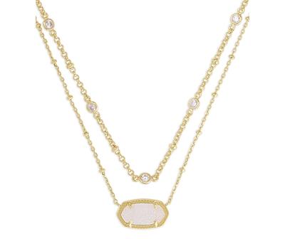 Kendra Scott Elisa Crystal & Drusy Stone Layered Pendant Necklace in 14K Gold Plated, 18-20